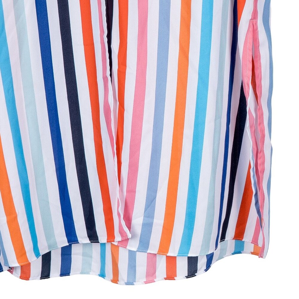 Retro Striped Tunic Top XL Swim Cover Up Colorful Long Sleeveless Buttons Summer - Picture 4 of 8